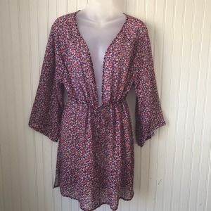 SANCTUARY Retail $85 Micro Garden Dot Cover Up Dress Retrograde Plum Small
